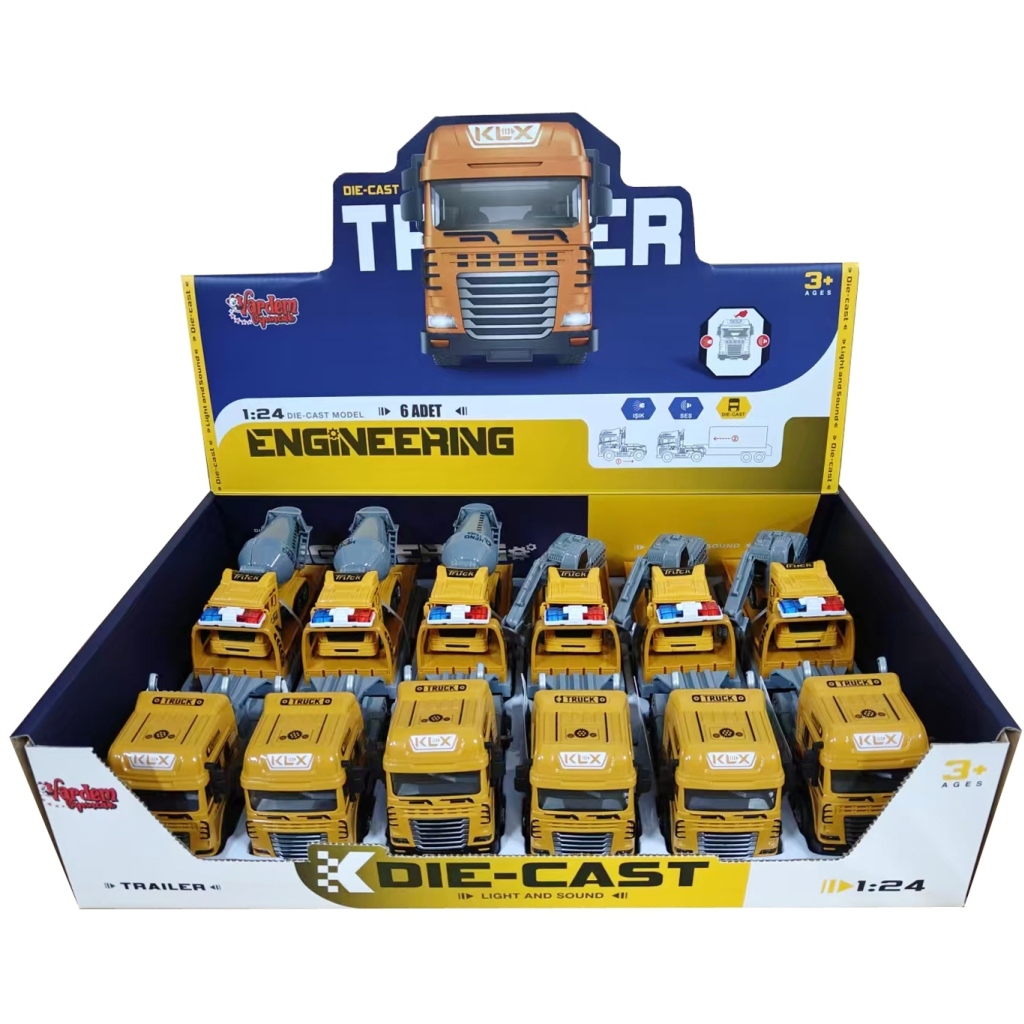 Vardem Sürtmeli Die-Cast Işıklı ve Sesli İnşaat Aracı Taşıyan Tır